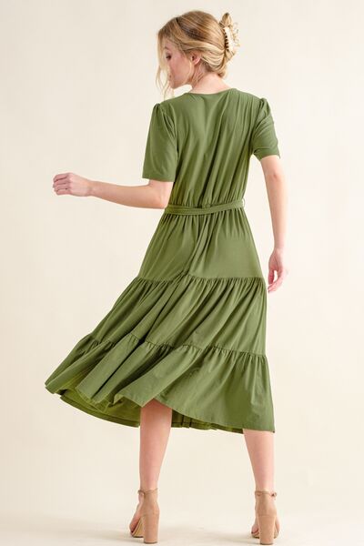   Soft Short Sleeve Tiered Midi Dress-1