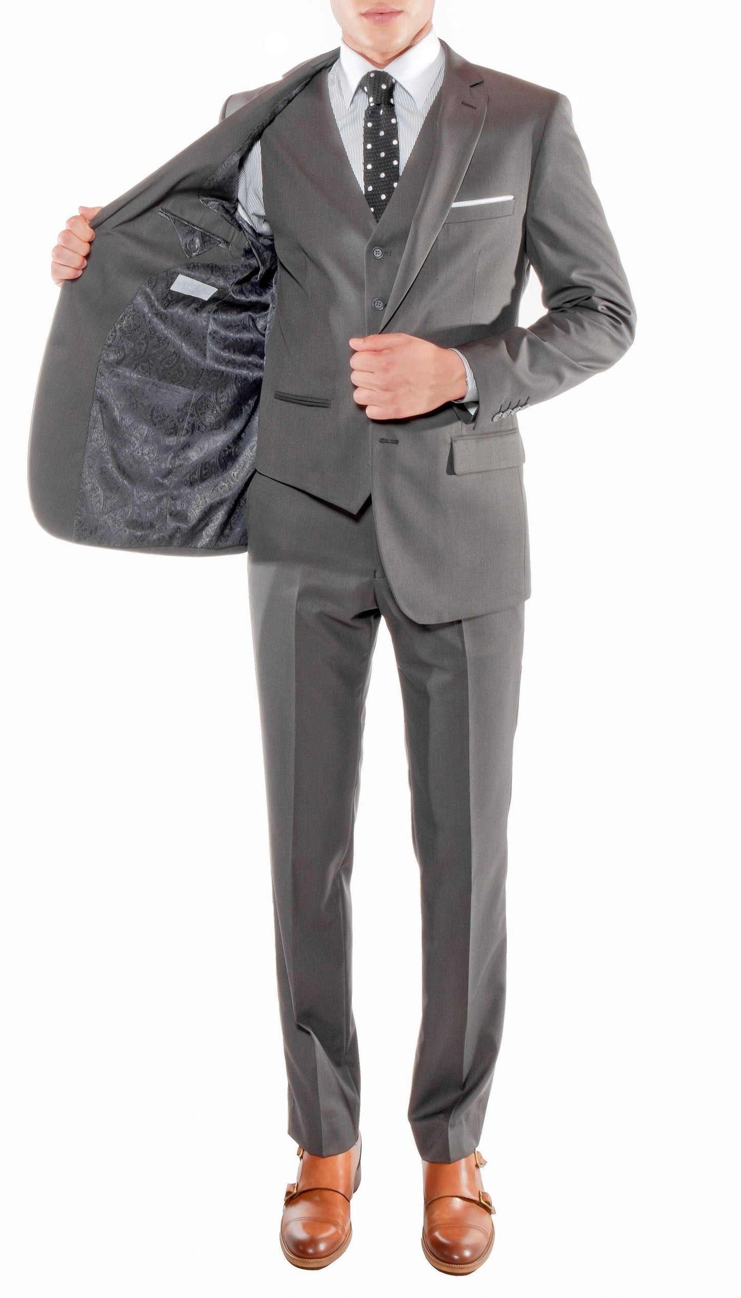 Ferrecci Mens Savannah Charcoal Slim Fit 3 Piece Suit-1