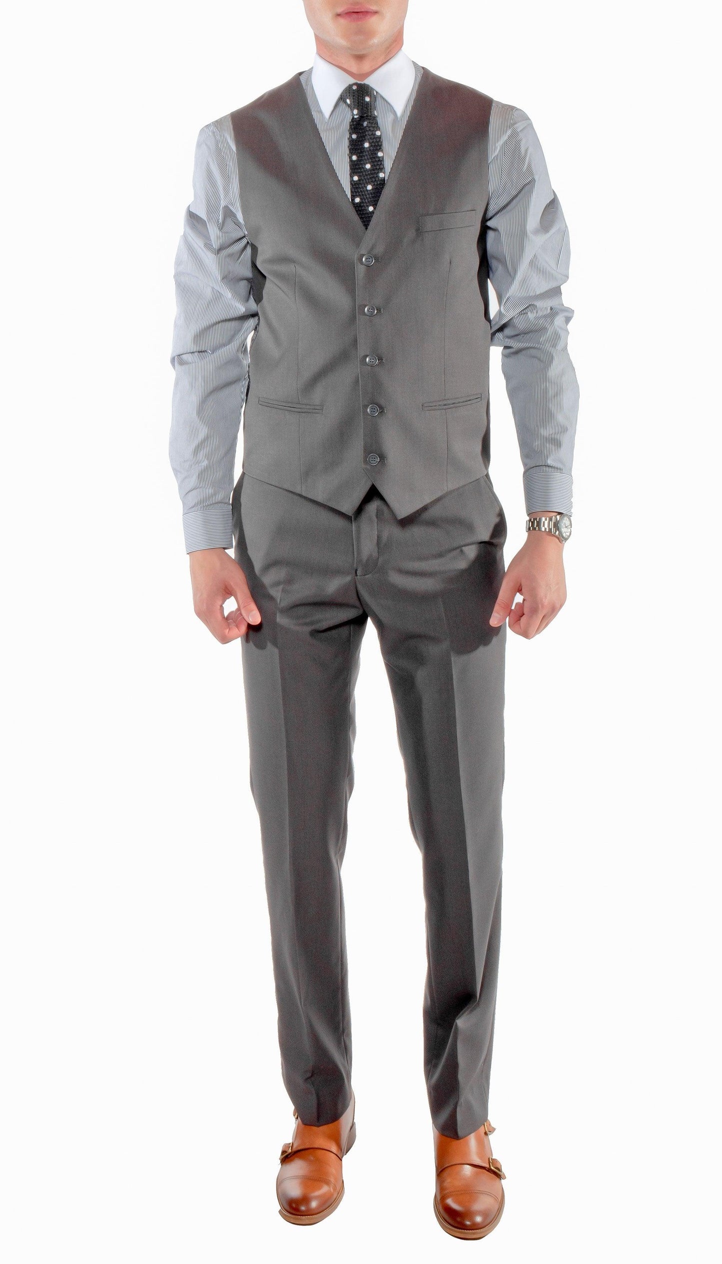 Ferrecci Mens Savannah Charcoal Slim Fit 3 Piece Suit-2